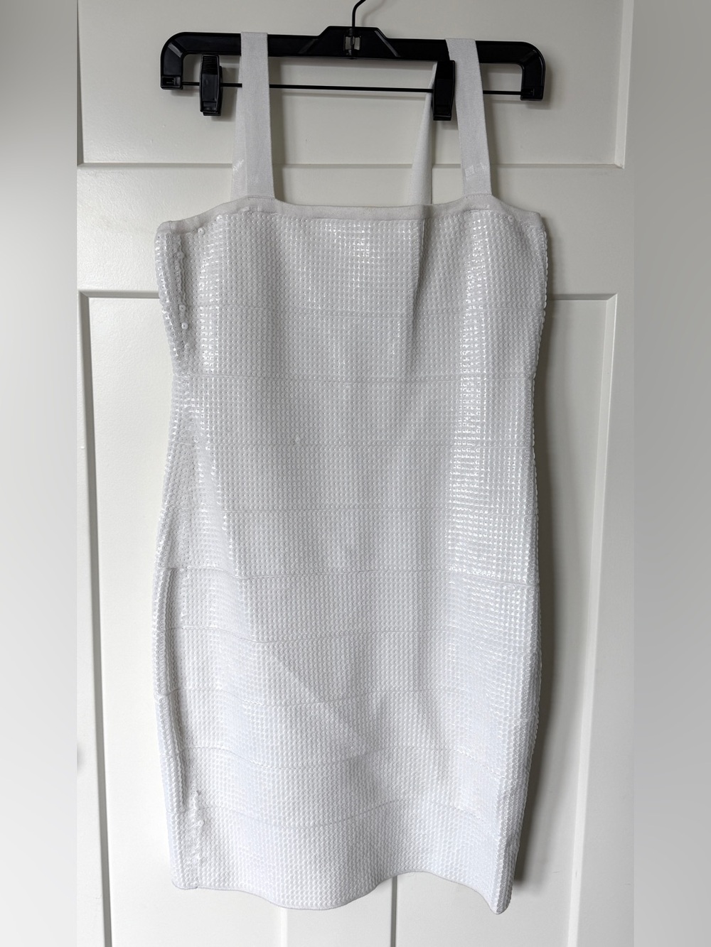 New NWT BCBGMaxAzria White Sequins Bandage Midi stretch bodycon Y2K Dress L M - Picture 3 of 10